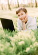© yuriy - summer vacation park grass woman laptop communication