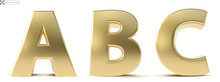 Alphabet Gold. Letters A, B, C,  Gold Realistic 3d Render. Ilustration Isolated A White Background. Patch Save.