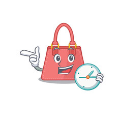 Wall Mural - mascot design style of women handbag standing with holding a clock