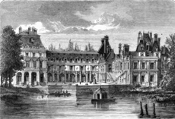 Wall Mural - Palace of Fontainebleau (view taken from the pond), vintage illustration.