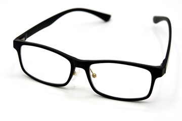 black eye glasses isolated on white background.