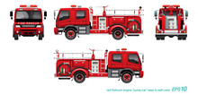 VECTOR EPS10 - Red Firetruck Template, Fire Engine, Pump Car, Isolated On White Background.