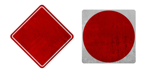 Wall Mural - Set of blank red road sign or old traffic signs isolated on white background. Object with clipping path