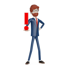 Leinwandbilder - Cartoon Character Businessman with Red Exclamation Mark in Hand. 3d Rendering
