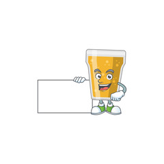 Wall Mural - Mug of beer cartoon drawing Thumbs up holding a white board