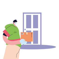 man with mask and gloves in package delivery