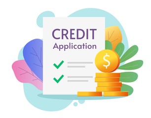 Credit loan application form approved or success paper claim financial document for borrowing money and cash vector flat illustration, concept of mortgage apply and verification colorful design