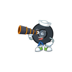 Canvas Print - cartoon picture of music viynl disc in Sailor character using a binocular