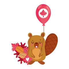 Wall Mural - Beaver with canadian balloon vector design