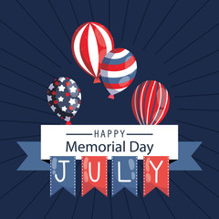 Wall Mural - Balloons with banner pennnant of memorial day vector design