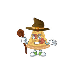 Sticker - sneaky and tricky Witch slice of pizza cartoon drawing concept