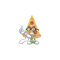 Sticker - cartoon mascot design of slice of pizza holding a menu list