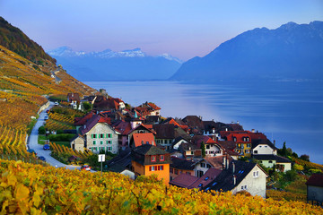 Wall Mural - Sunset light over Leman Lake, Switzerland, Europe