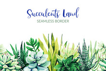 Seamless Border Composed Of Succulent Plants, Hand Drawn
