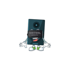 Sticker - Caricature picture of sound system playing a game using Virtual reality headset