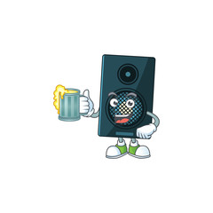 Poster - A cheerful sound system cartoon mascot style toast with a glass of beer