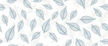 Blue Leaves Seamless Background On White Background. Vector Illustration.