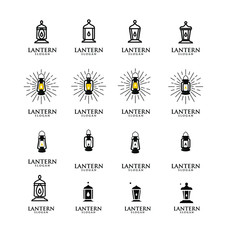 set collection lantern lamp old black logo icon design illustration