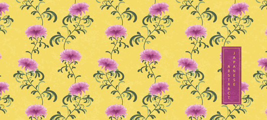 Wall Mural - oriental japanese style abstract seamless pattern background purple chrysanthemum flower with yellow