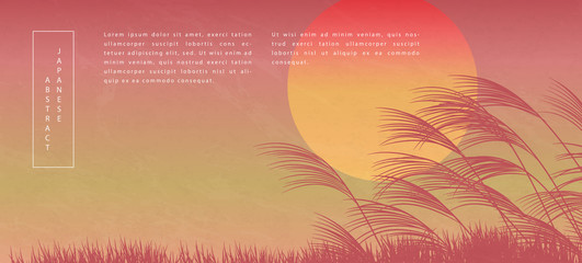 Wall Mural - oriental japanese style abstract pattern background design sunset landscape view of reed and grass g