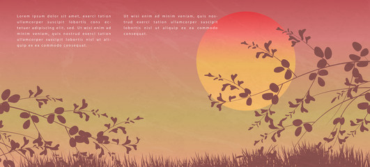 Wall Mural - oriental japanese style abstract pattern background design sunset landscape view of tree branch and 