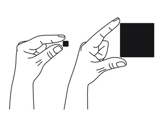 Wall Mural - two hands comparing size between index and thumb fingers. gesture showing measuring in sign language