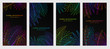 Vector set of neon gradient covers with space for text. Black backgrounds with exotic plants and tropical leaves. Fluorescent backdrops for greeting cards, posters, banners, social media and etc.
