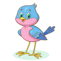 Wall Mural - Funny little bird in cartoon style. Isolated on white background. Vector illustration.