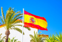 Spanish Flag On Blue Sky