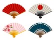 Hand fans set isolated on white background, Japanese and Chinese folding fan, Traditional Asian paper geisha fan. Vector illustration