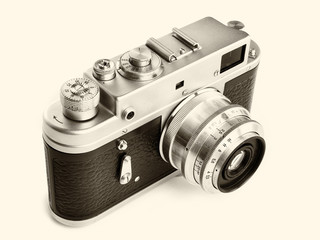 Poster - Old retro rangefinder camera isolated white