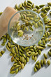 Cardamom green seeds ready for ground in the crystal bowl