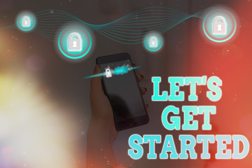 Wall Mural - word writing text let s get started. business photo showcasing encouraging someone to begin doing so