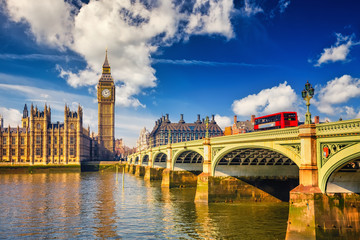 Wall Mural - Big Ben and westminster bridge in London at sunny day