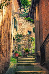 Wall Mural - Narrow street in old town Montepulciano Tuscany, Italy