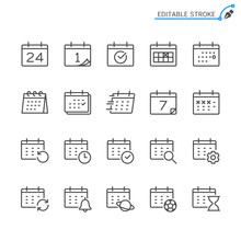 Calendar Line Icons. Editable Stroke. Pixel Perfect.