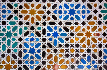 traditional tiled wall decoration in a palace in seville, spain