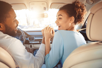 Black Couple Holding Hands Celebrating Buying New Auto