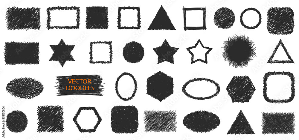 Doodle shapes vector set. Pen sketches. Drawn shapes, backdrops and ...