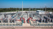 © ETAJOE - Power transformer in high voltage switchyard in modern electrical substation, Aerial top view electric substation industry, View from above high voltage tower electricity industry business station