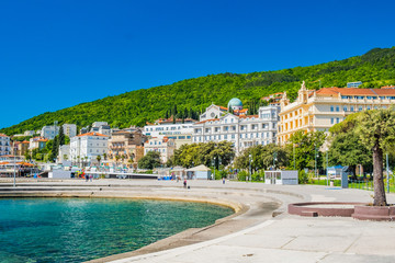 Croatia, beautiful Adriatic coast, Opatija riviera on Kvarner, popular beach Slatina and scenic tourist resorts