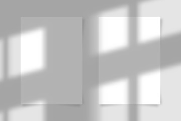 Aufkleber - Two A4 paper sheet with transparent overlay shadow from the window and jalousie. Photo-realistic illustration. Minimalist scene mockup. Vector.