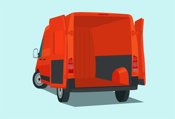 Wall Mural - Сargo van with open cargo door. Сargo van with  back view. Vector flat style illustration.