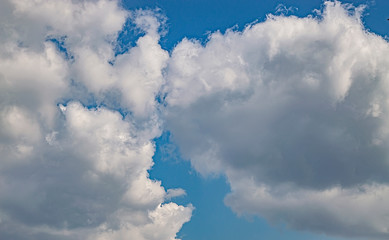 blue spring sky with white clouds close up