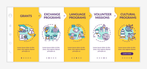 Wall Mural - worldwide exchange onboarding vector template. education grant. volunteer mission. transfer student.