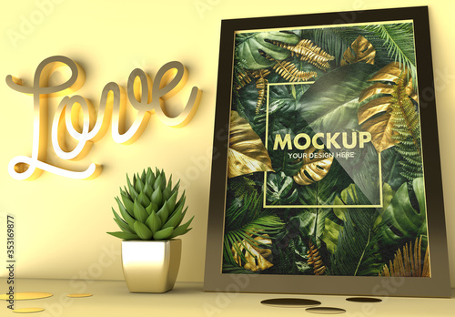 Download Gold Love Frame And A Succulent Cactus Mockup Stock Template Adobe Stock