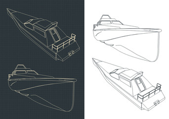 Wall Mural - High speed boat blueprints