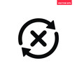 Black round check sync unapproved icon, simple cycle rotating arrows syncing flat design pictogram vector for app logo ads web webpage button ui ux interface elements isolated on white background