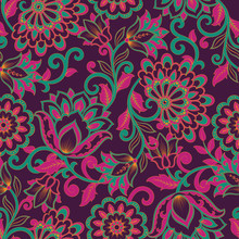 Floral Vector Illustration In Damask Style. Seamless Background
