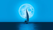 Lone yacht with super blue full moon 